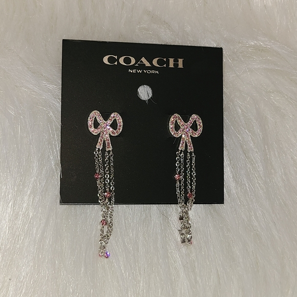 Coach Swarovski Crystals Chains Silver Pave Bow Earrings - Picture 3 of 6